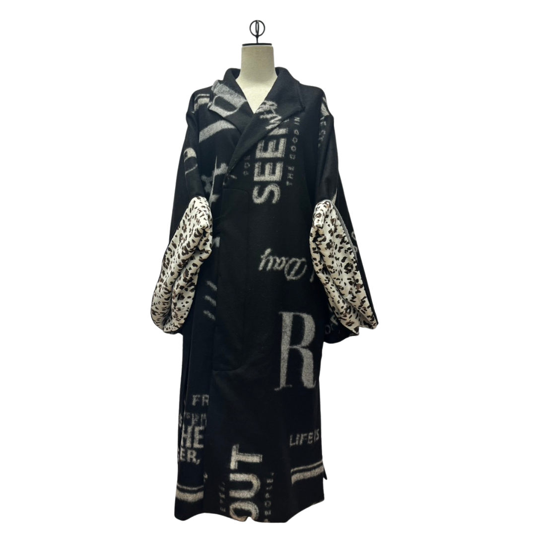 Ryujin 2025きものコート(leopard) ブラック