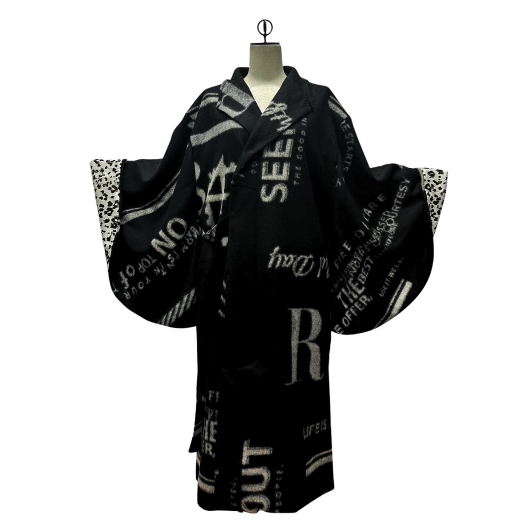 Ryujin 2025きものコート(leopard) ブラック